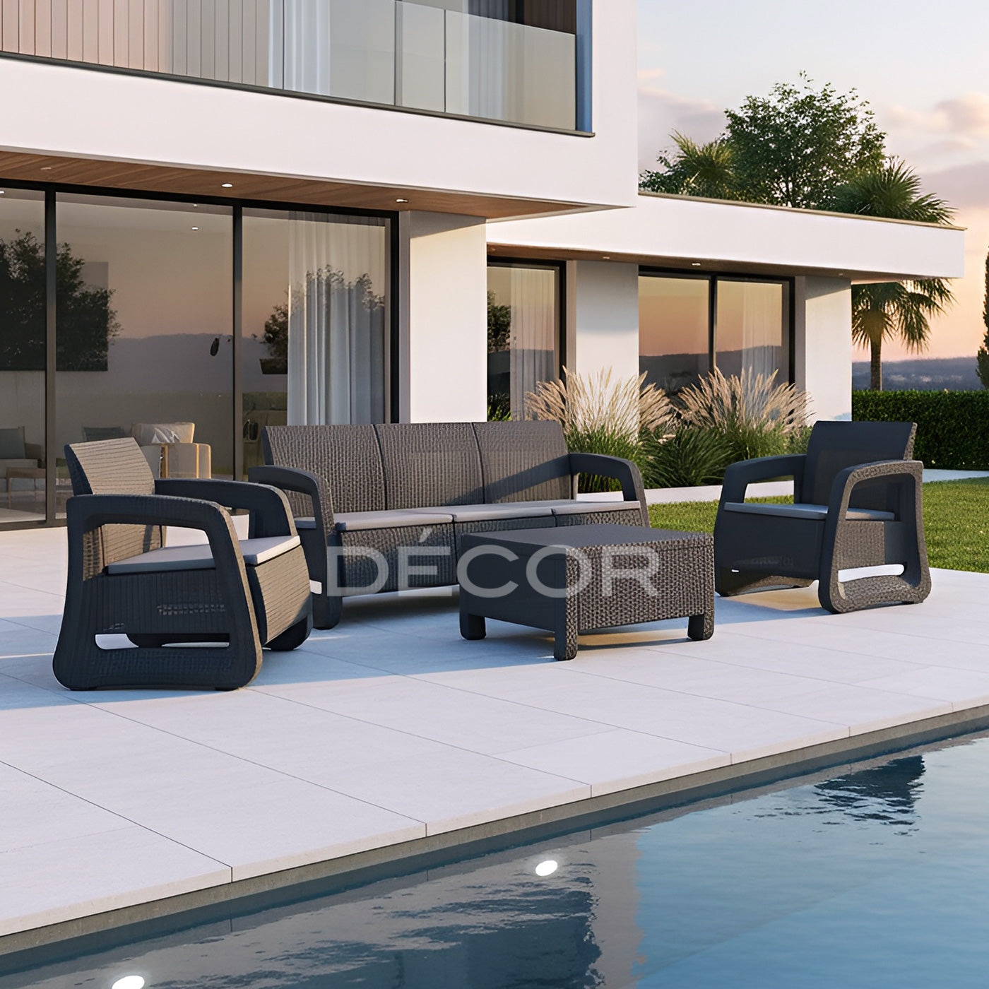 MANHATTAN Outdoor Rattan Sofa Set - Charcoal Grey (Sold as a set)