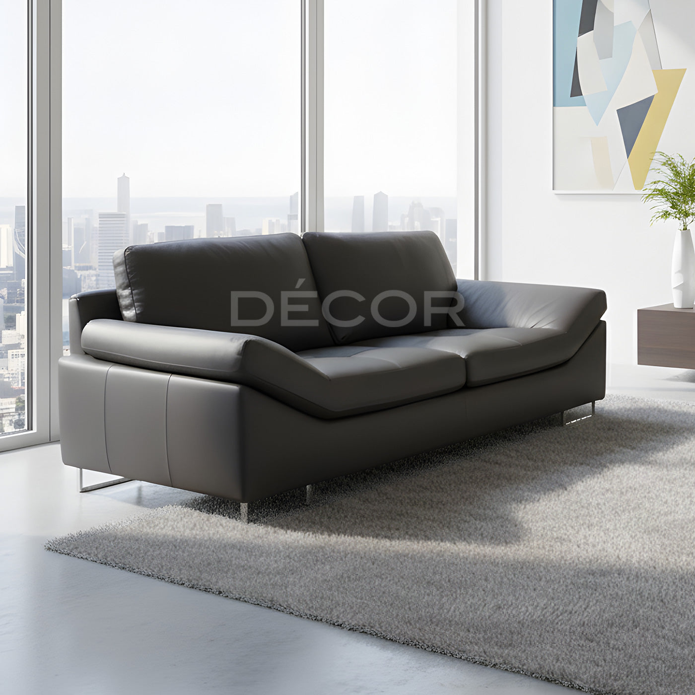 MONACO Leather Sofa - 3 Seater (African Grey)