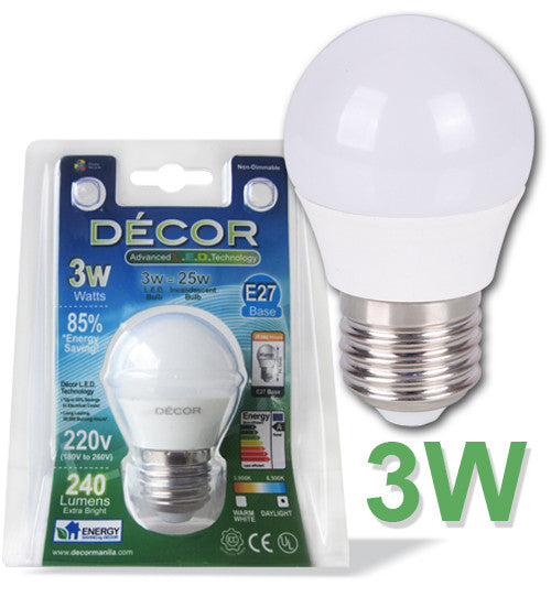 L.E.D. PING PONG 3W Bulb, E27 Base