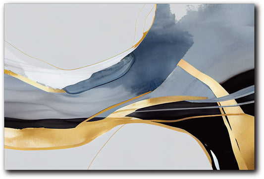 ABSTRACT (Grey & Gold) - ART PRINT (100cm H x 150cm W)