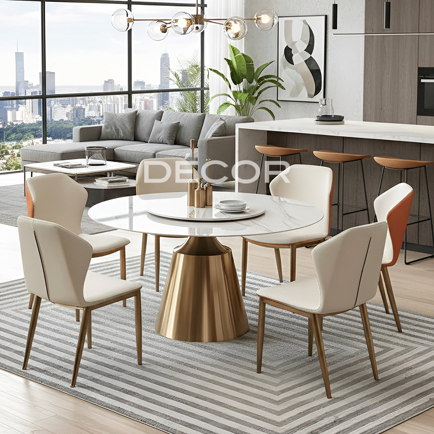 FORSETI Round Dining Table with lazy susan