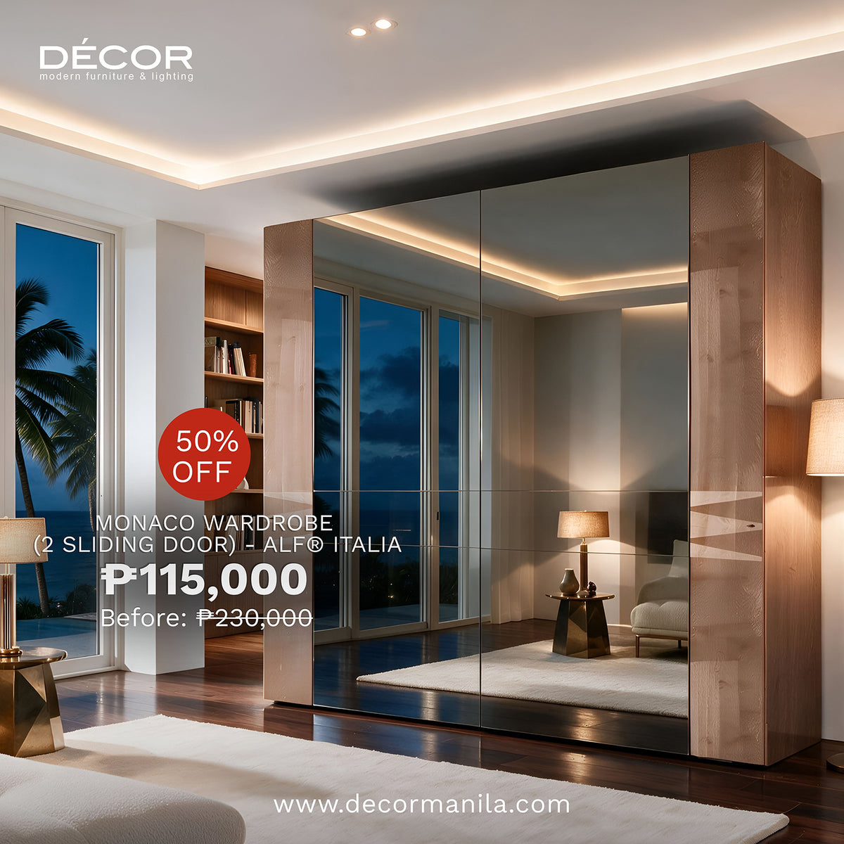 MONACO Wardrobe (2 Sliding Door) - ALF® ITALIA