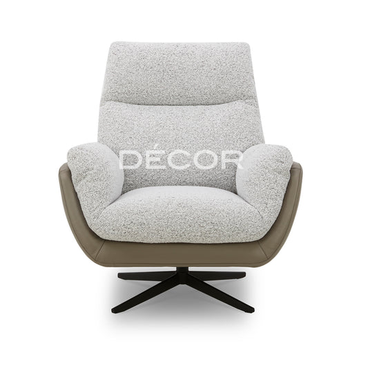 OKINI Accent Chair in Fabric and Leather (Swivel)