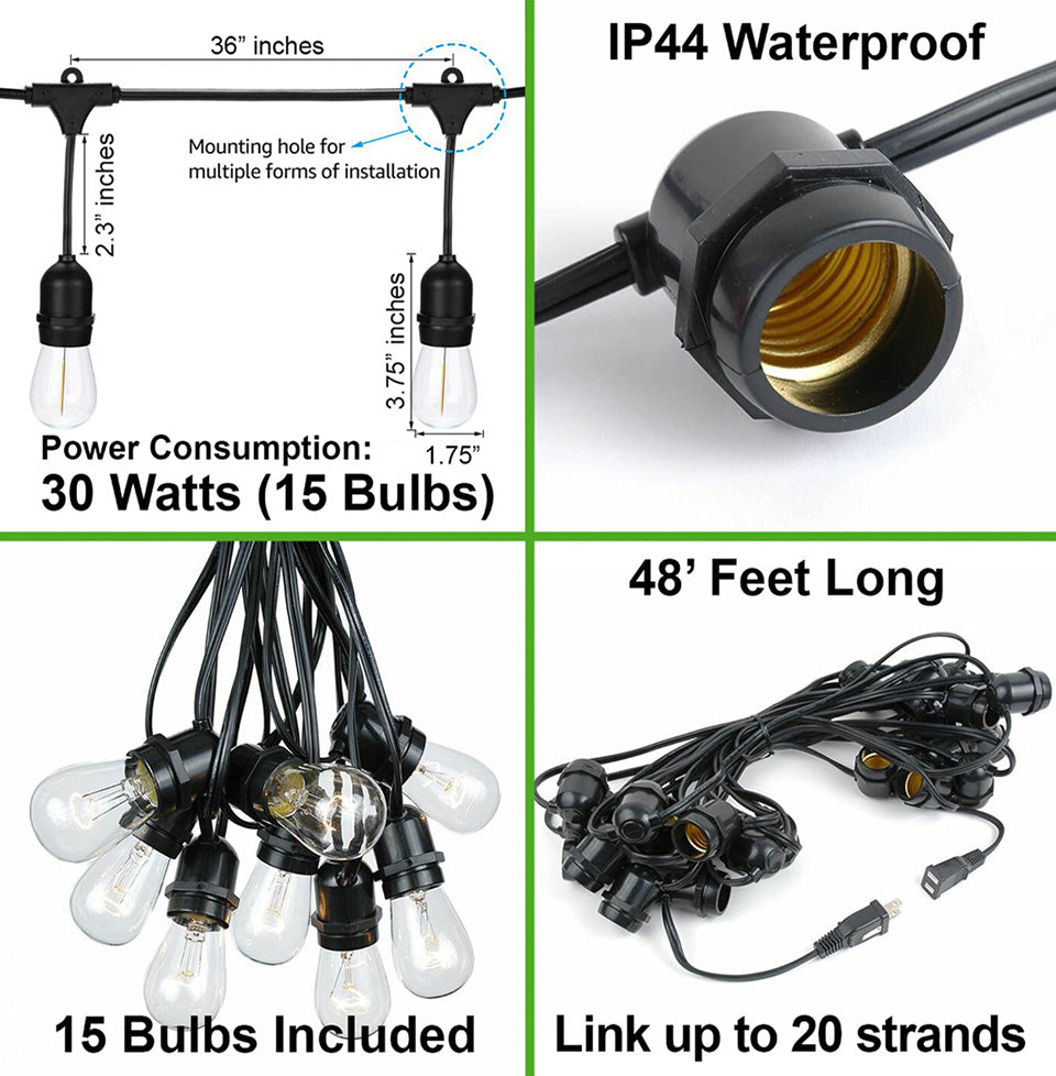 L.E.D. STRING LIGHT - 2W x 15 Bulbs