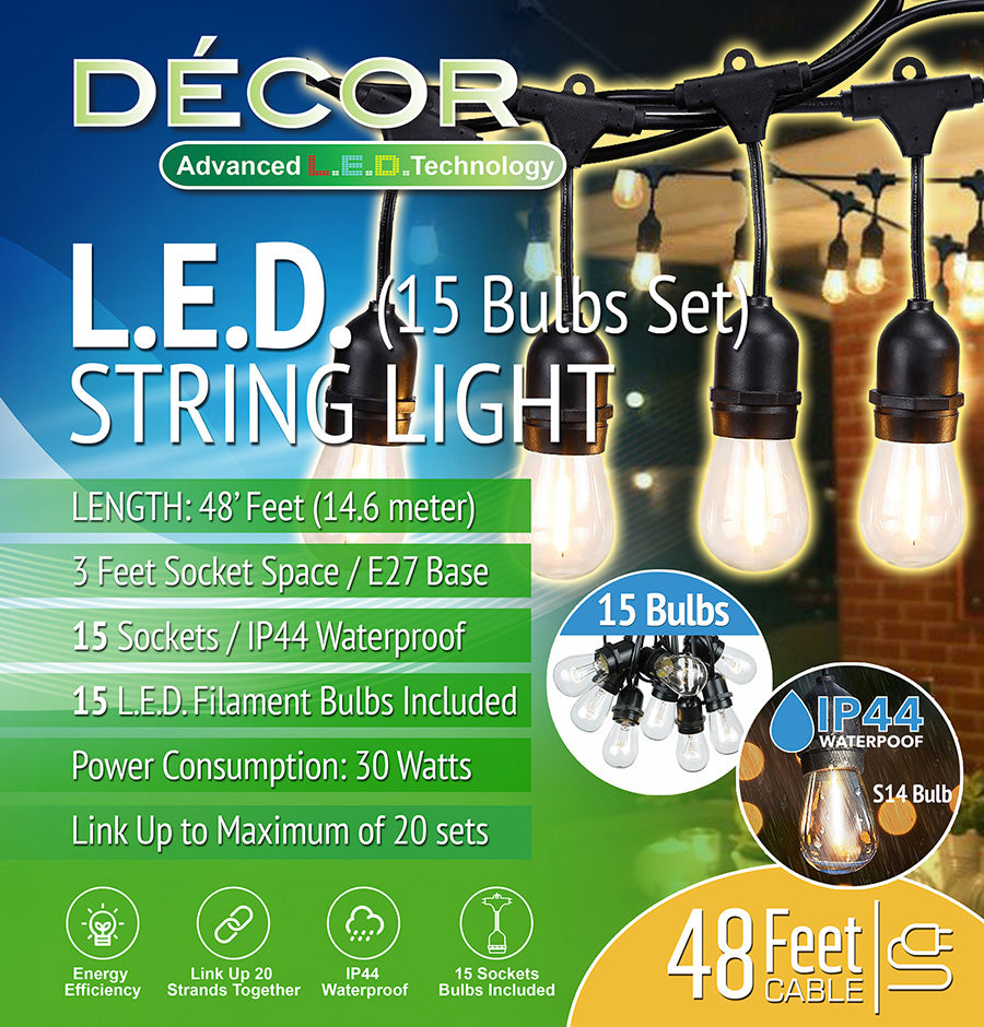 L.E.D. STRING LIGHT - 2W x 15 Bulbs