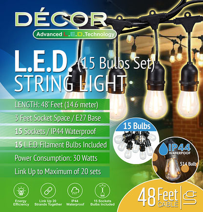 L.E.D. STRING LIGHT - 2W x 15 Bulbs