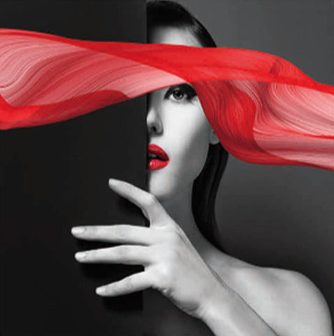 WOMEN BY RED SCARF - ART PRINT