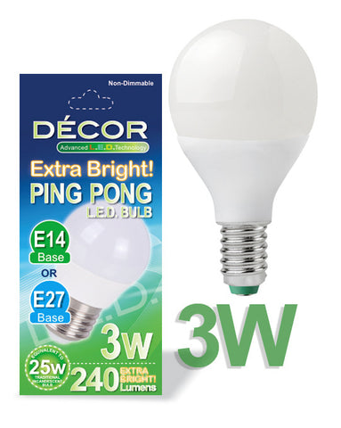 L.E.D. PING PONG 3W Bulb, E14 Base