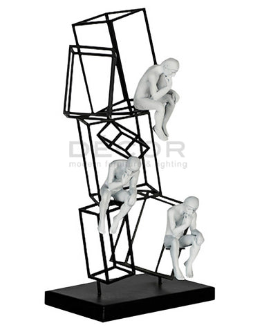 3 THINKERS ON STACK CUBES SCULPTURE
